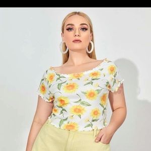 Off the shoulder sunflower crop top